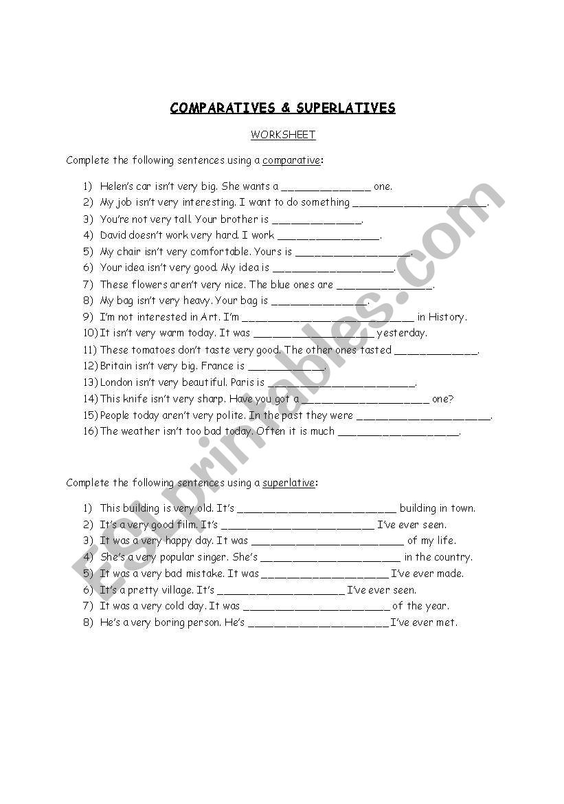 Comparatives & Superlatives worksheet