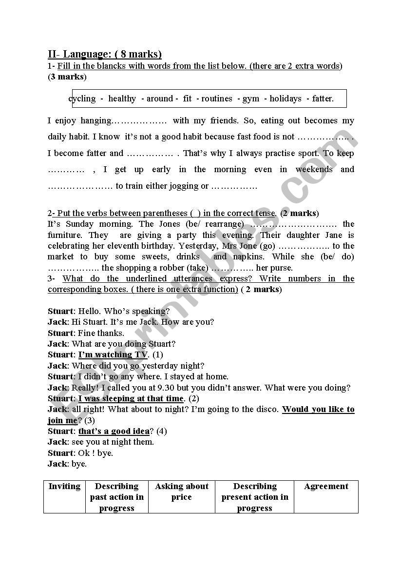 grammar test worksheet