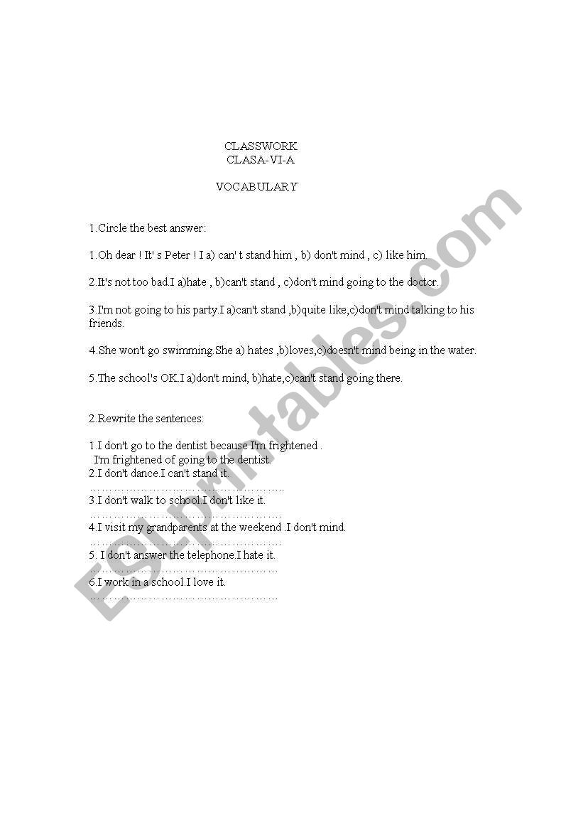 vocabulary worksheet