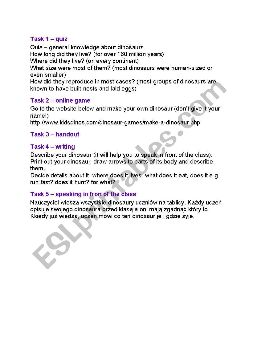 Dinosaur activity worksheet