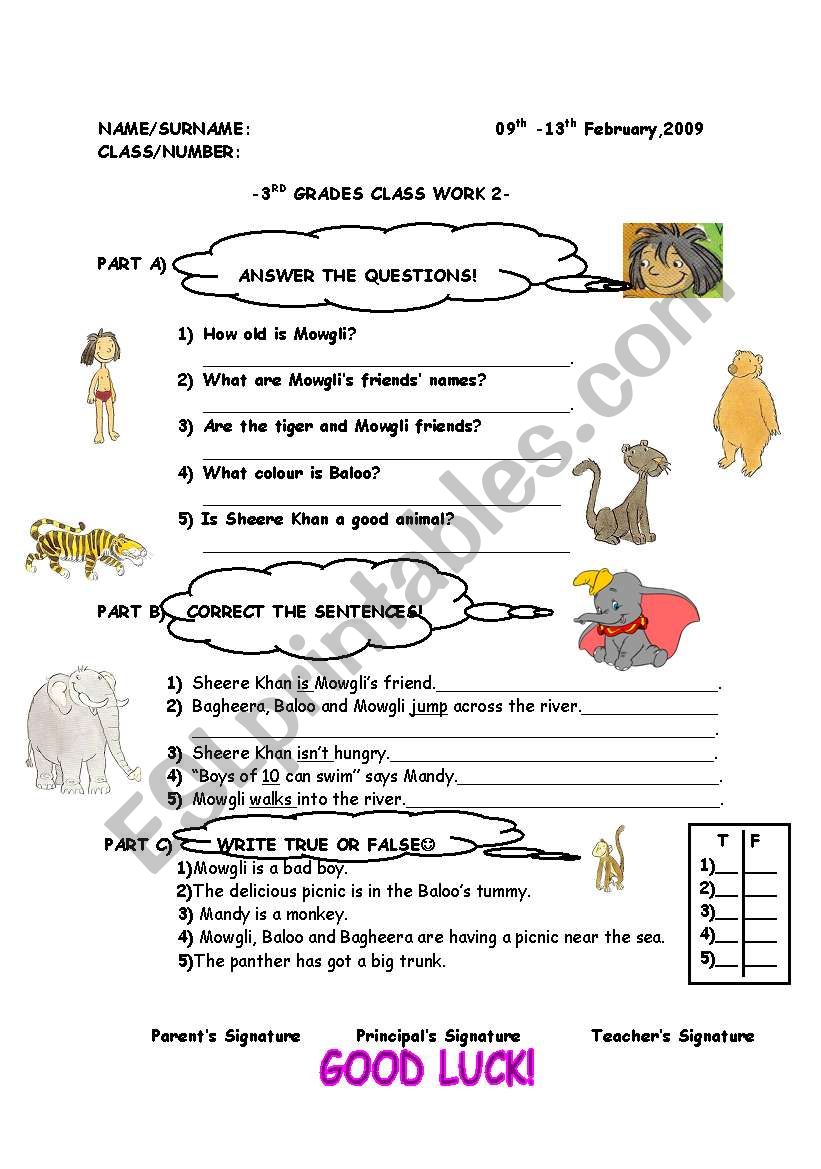 Mowgli worksheet