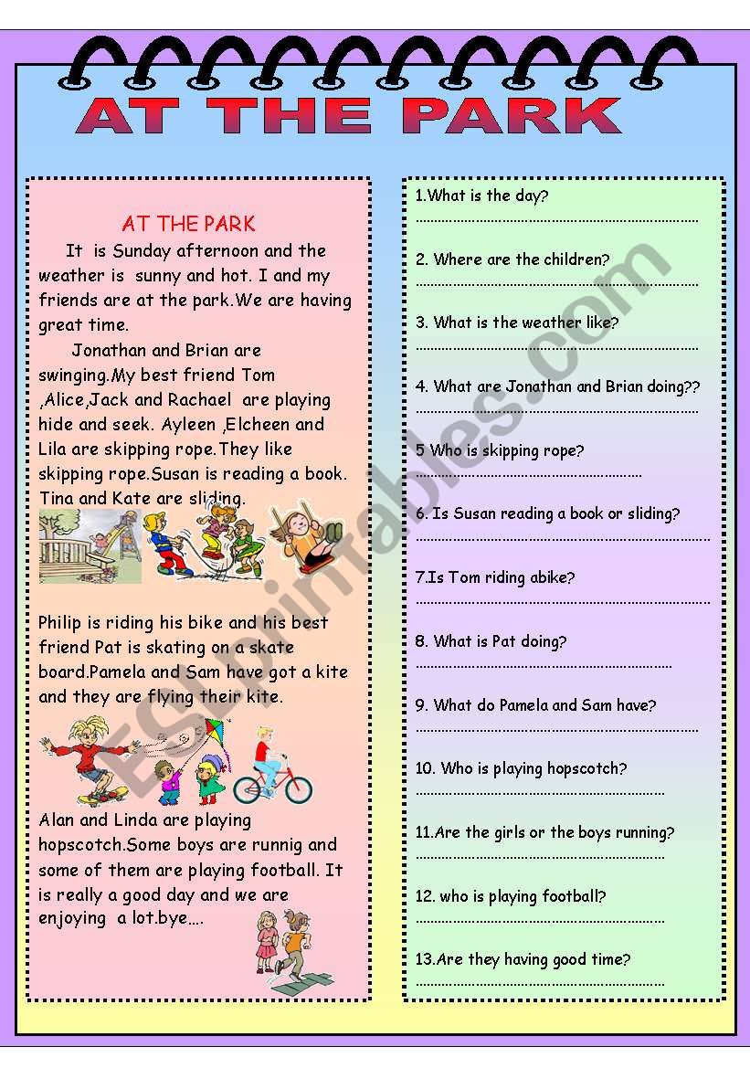 Present Continuous Tense reading text