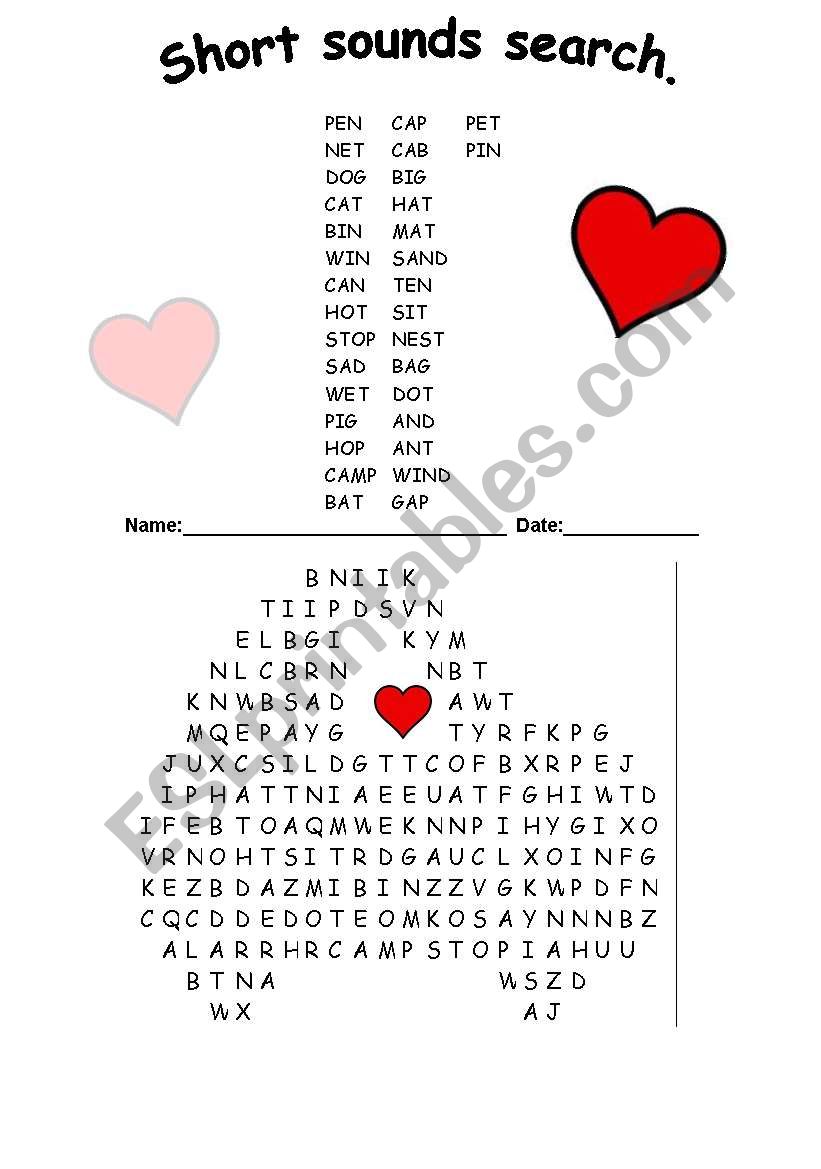 short sounds search worksheet