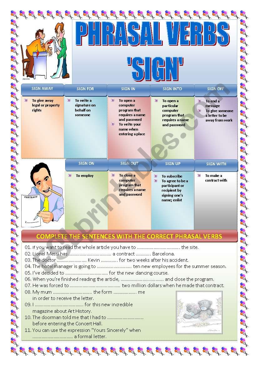 PHRASAL VERBS: SIGN worksheet