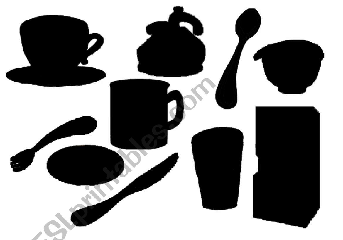 kitchen items shadows worksheet