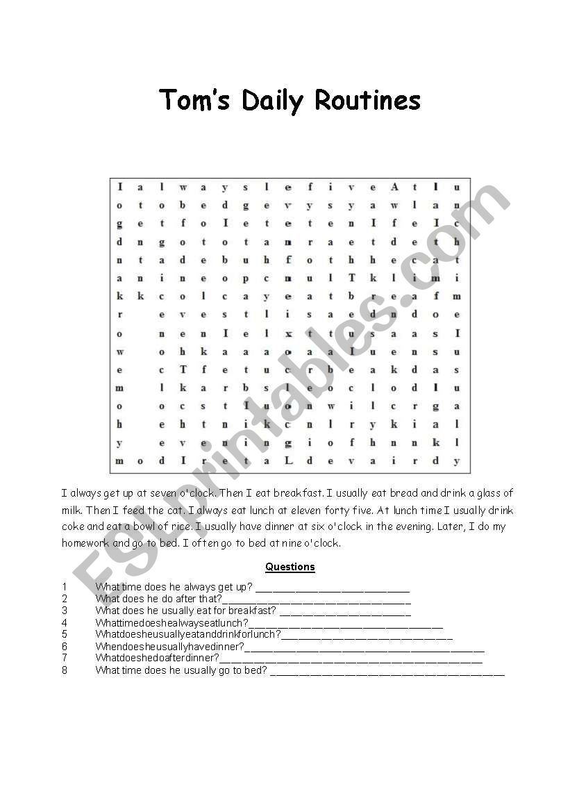 Daily activities worksheet