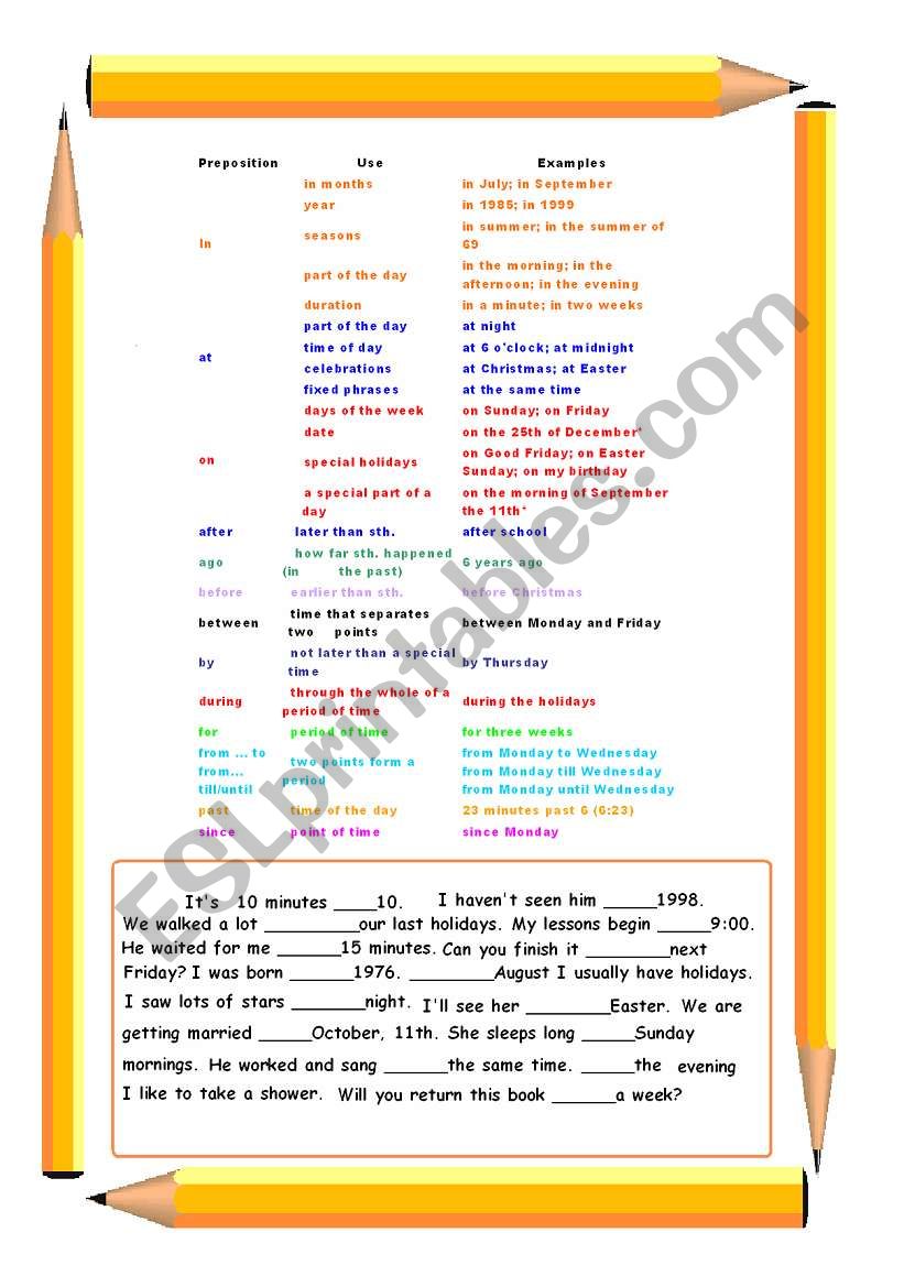 prepositions of time worksheet