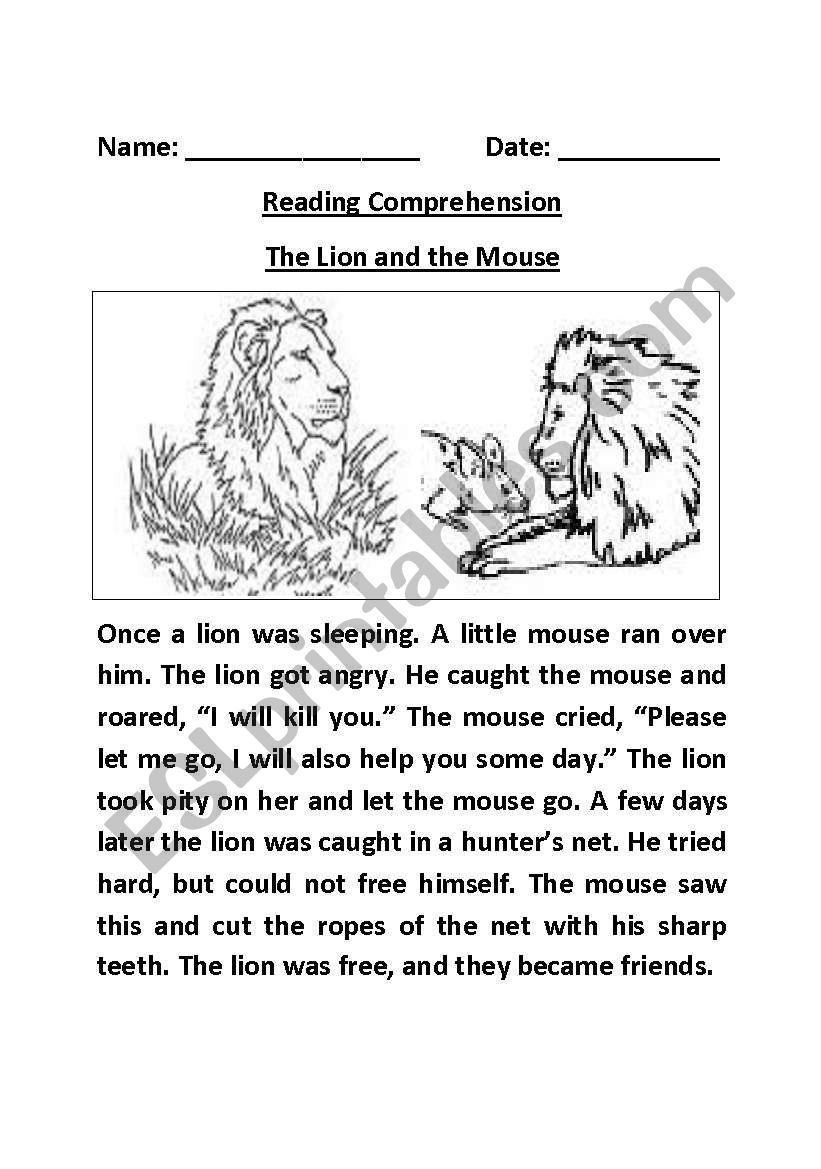 The Lion and the Mouse worksheet