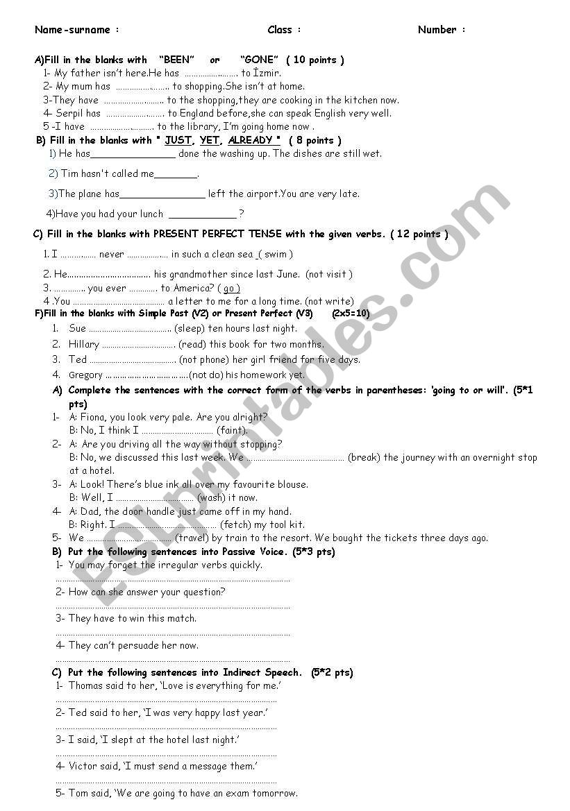 8.GRADES II.WRITTEN EXAM 2010 worksheet