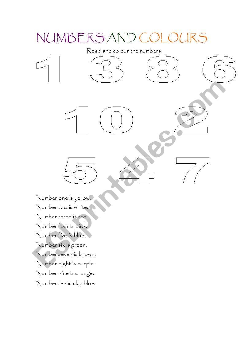 NUMBERS AND COLOURS worksheet