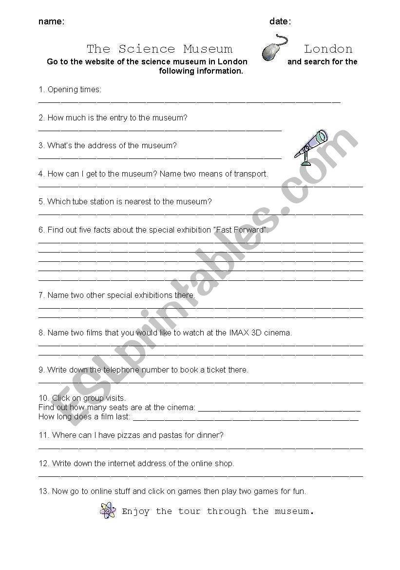 London Science Museunm worksheet