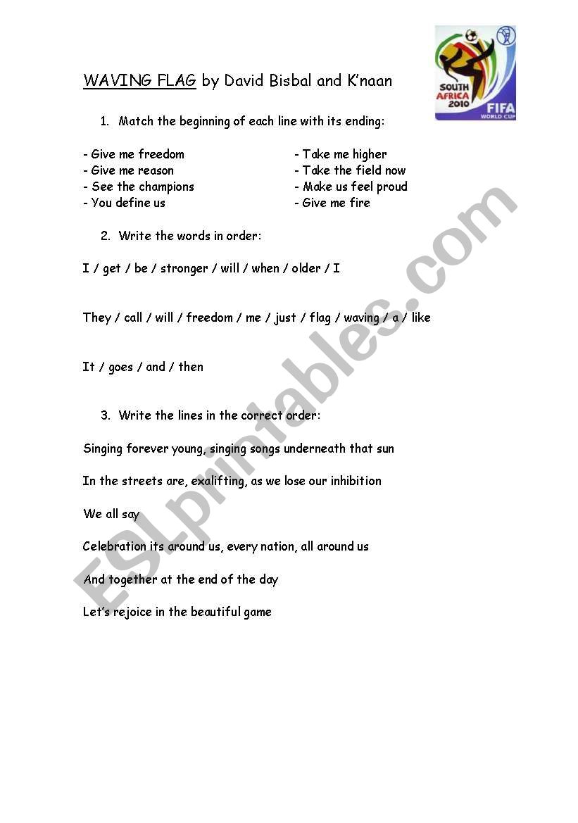 WAVING FLAG worksheet