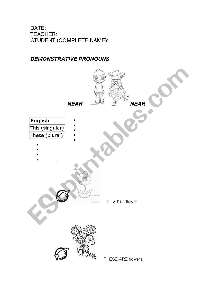 English Worksheets Demonstrative Pronouns
