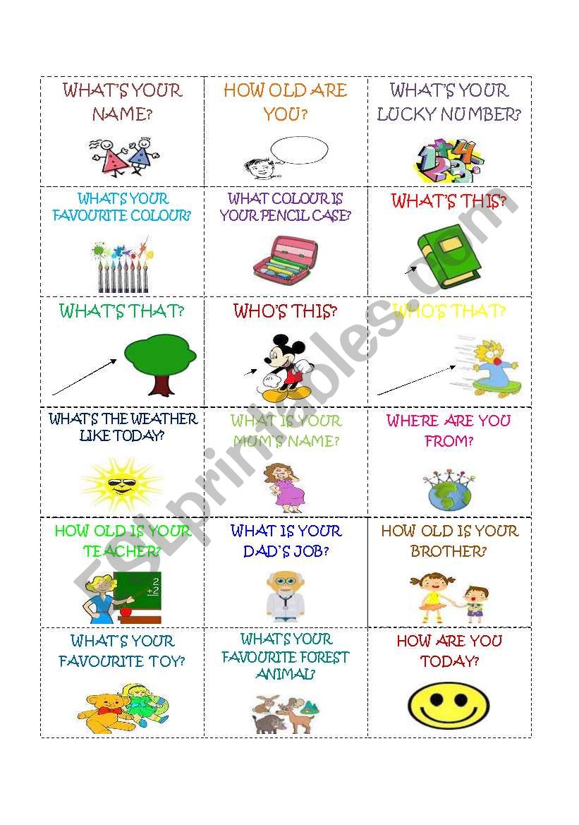 speaking cards worksheet