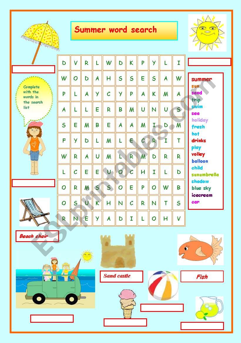       SUMMER    WORD SEARCH worksheet