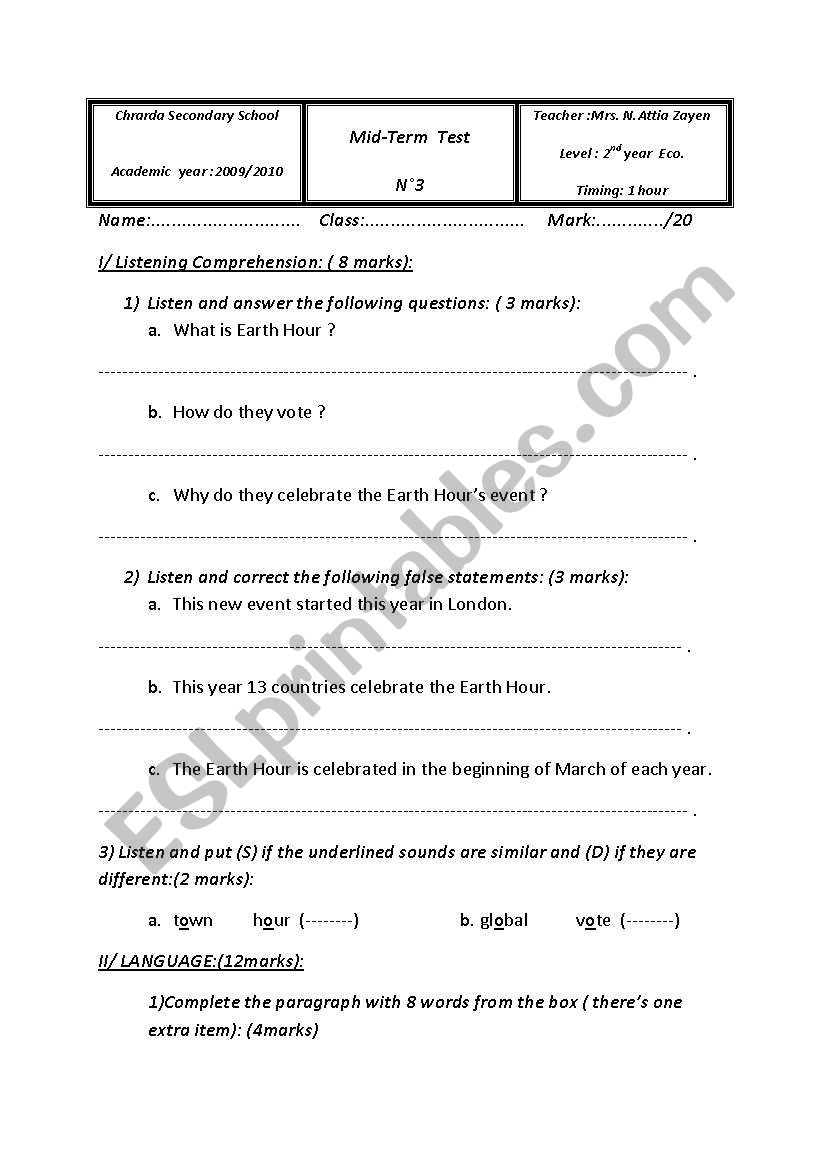 mid-term exam worksheet