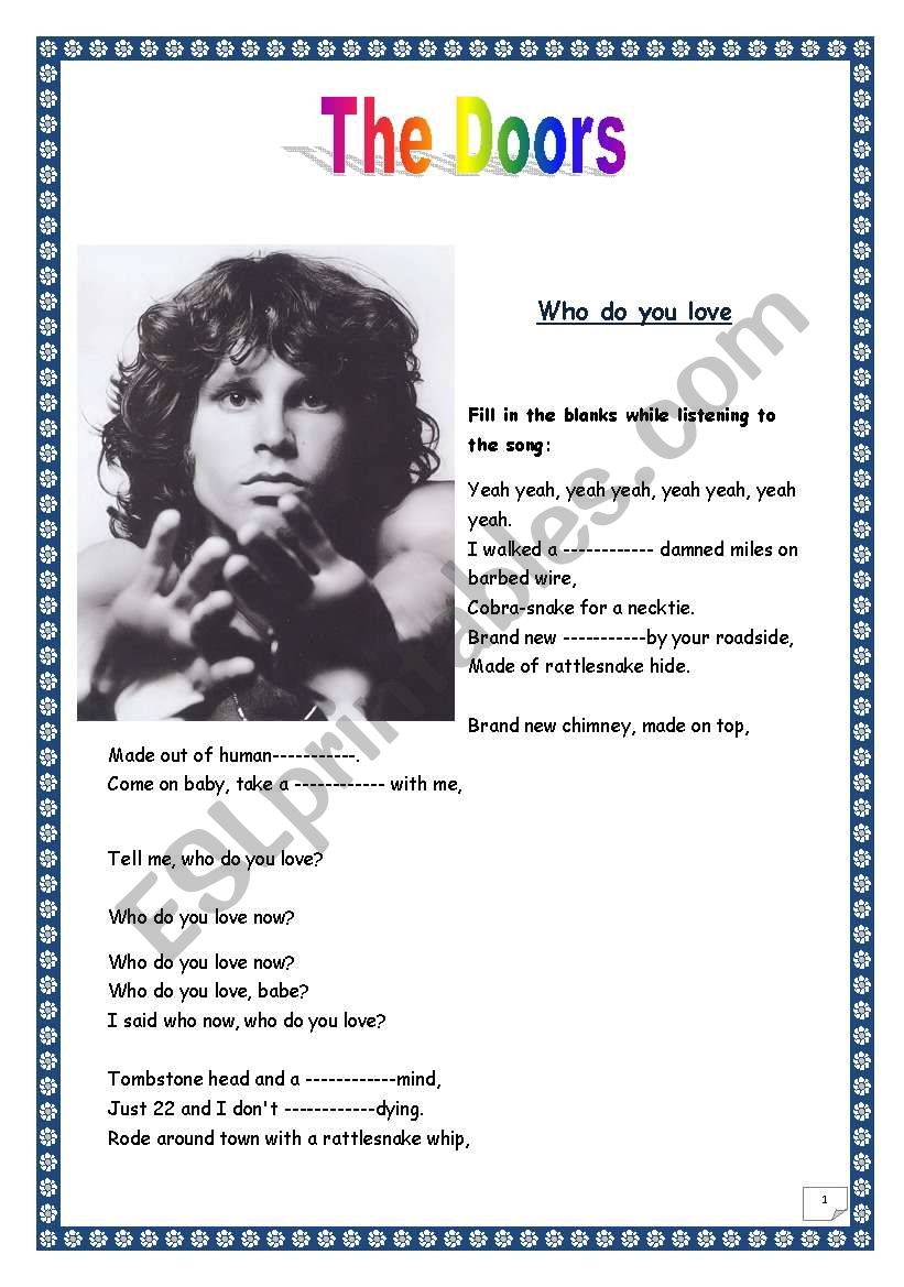 Song - Who do you love by THE DOORS (Cloze activity + KEY - 4 pages)
