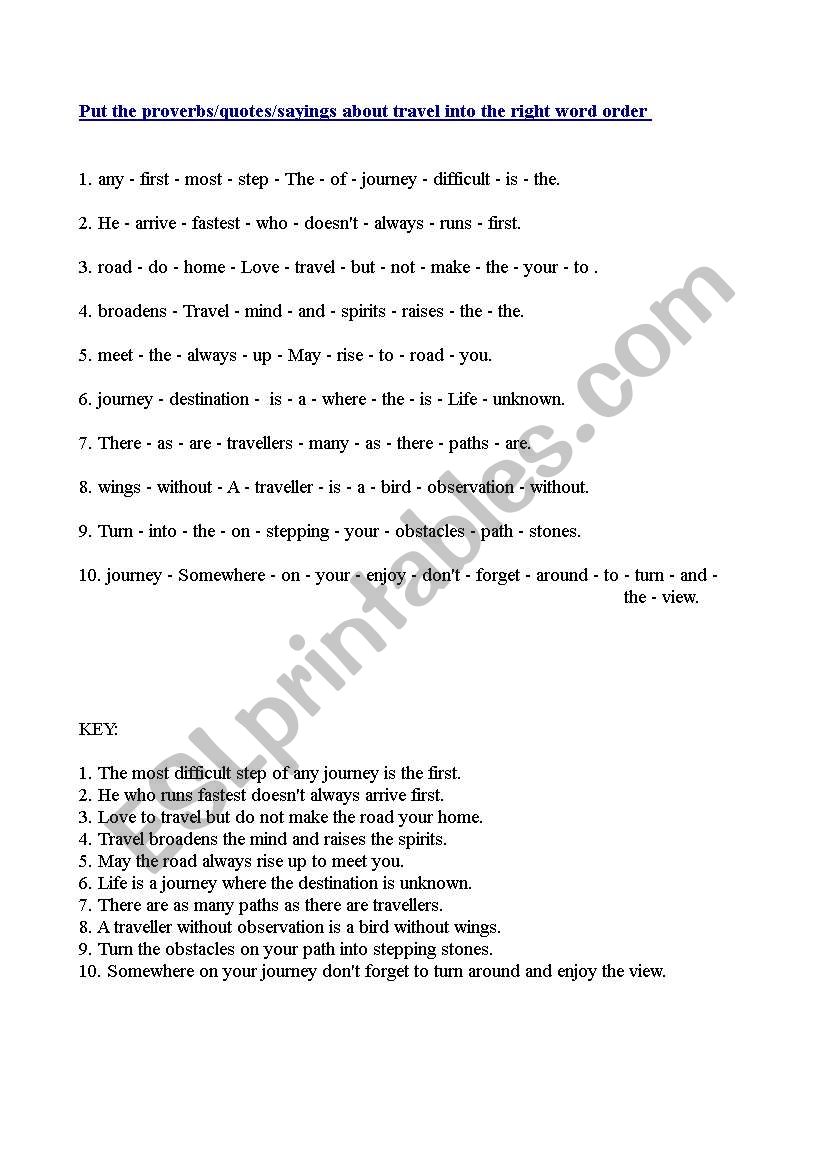 Proverbs about Travel worksheet