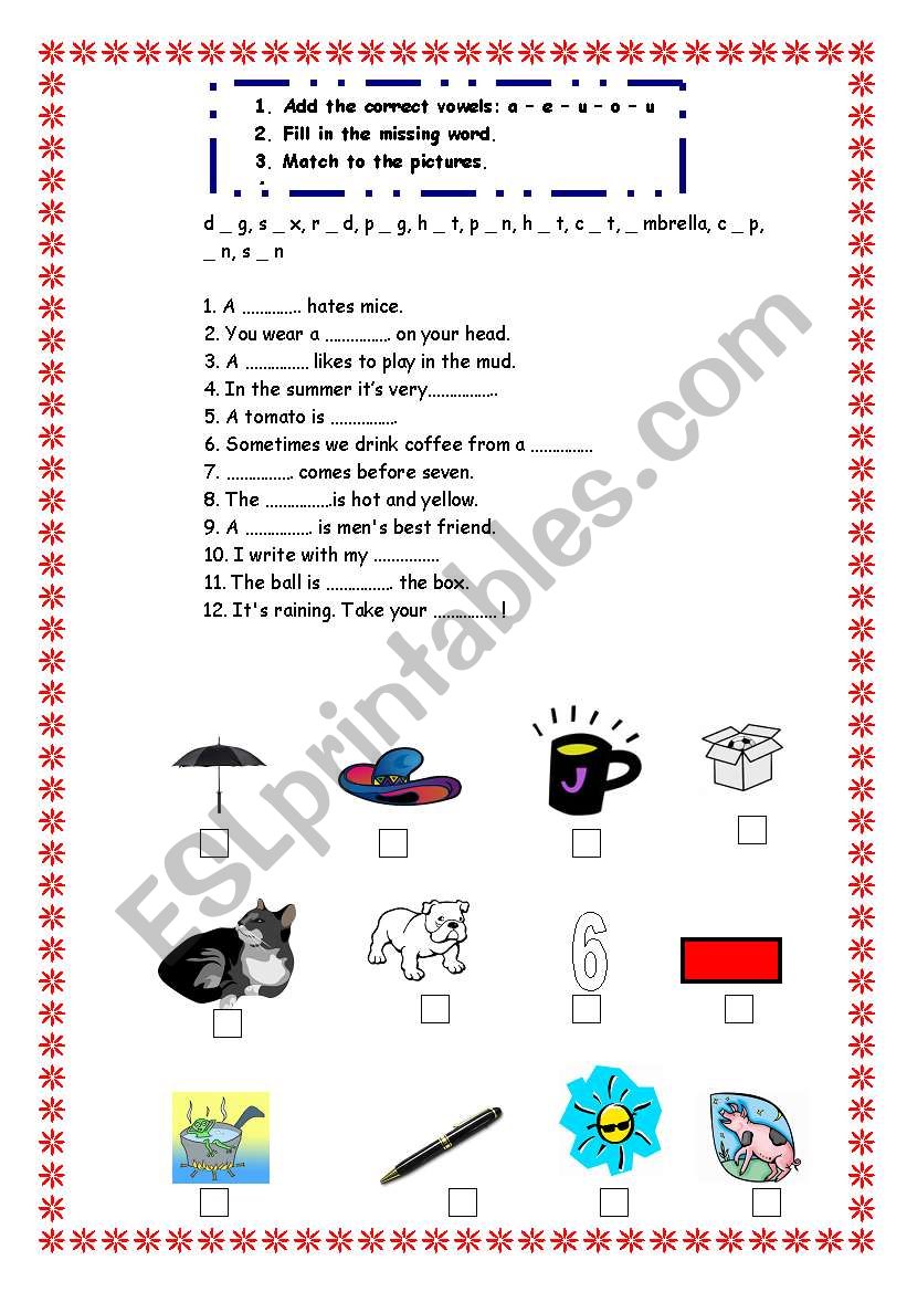 Vowels and Vocabulary worksheet
