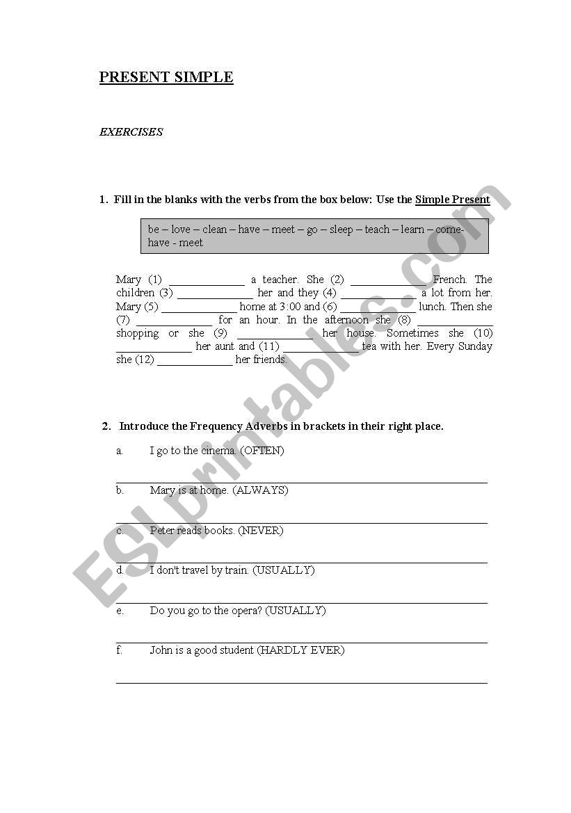 PRESENT SIMPLE REVISION worksheet