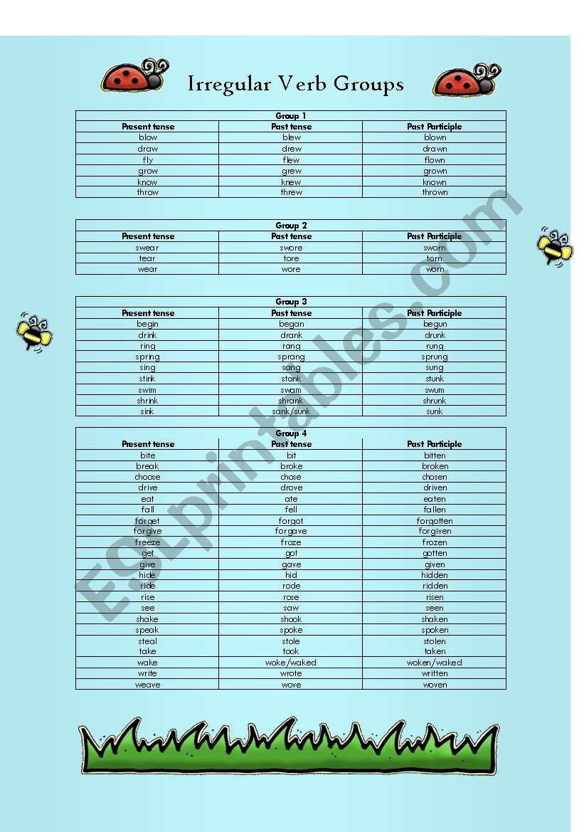 irregular verb groups worksheet