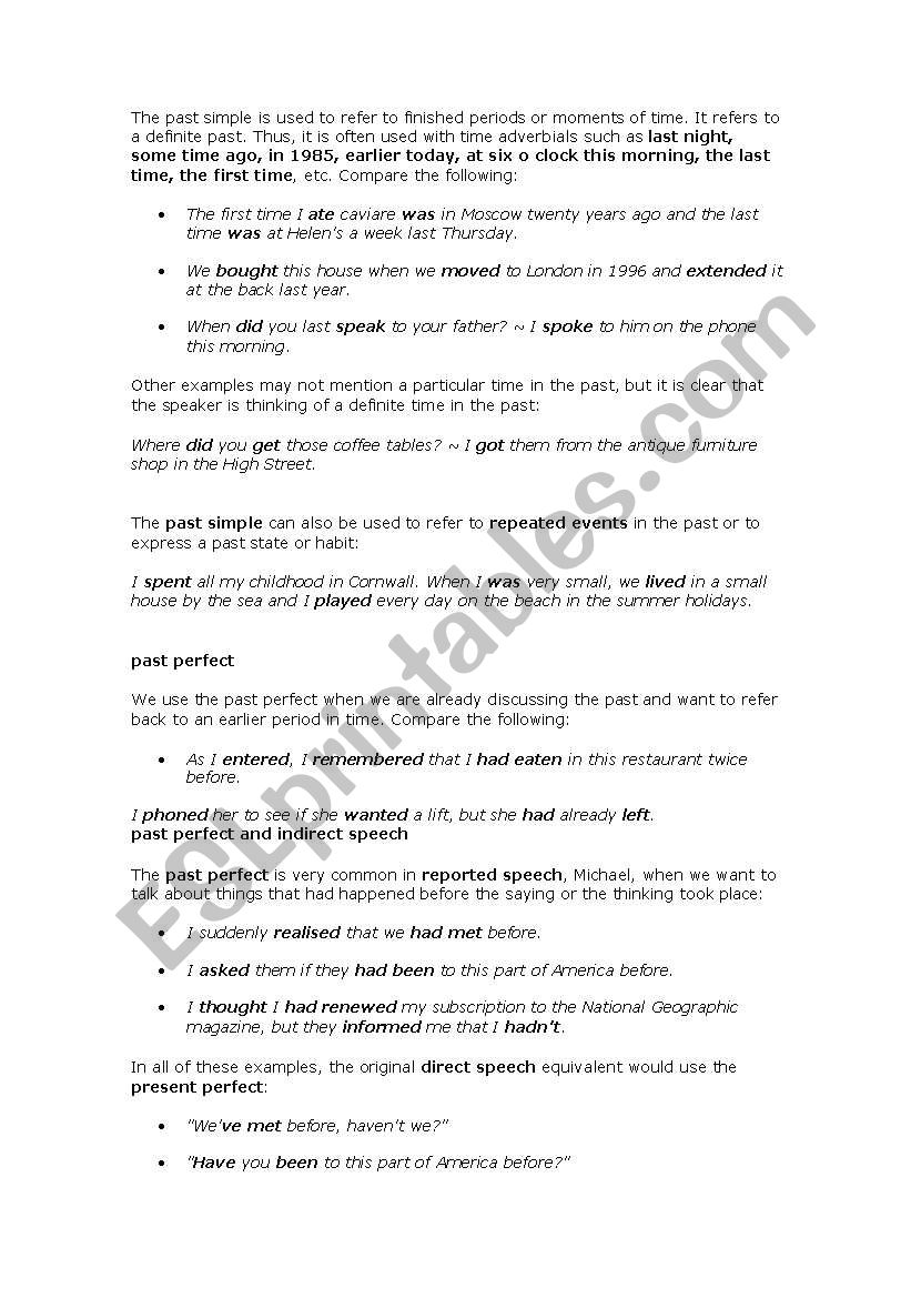 simple past compare  worksheet
