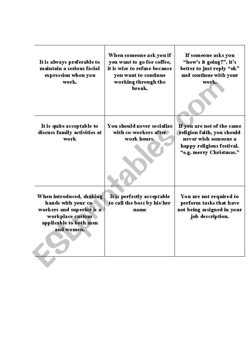 cultural expectations worksheet