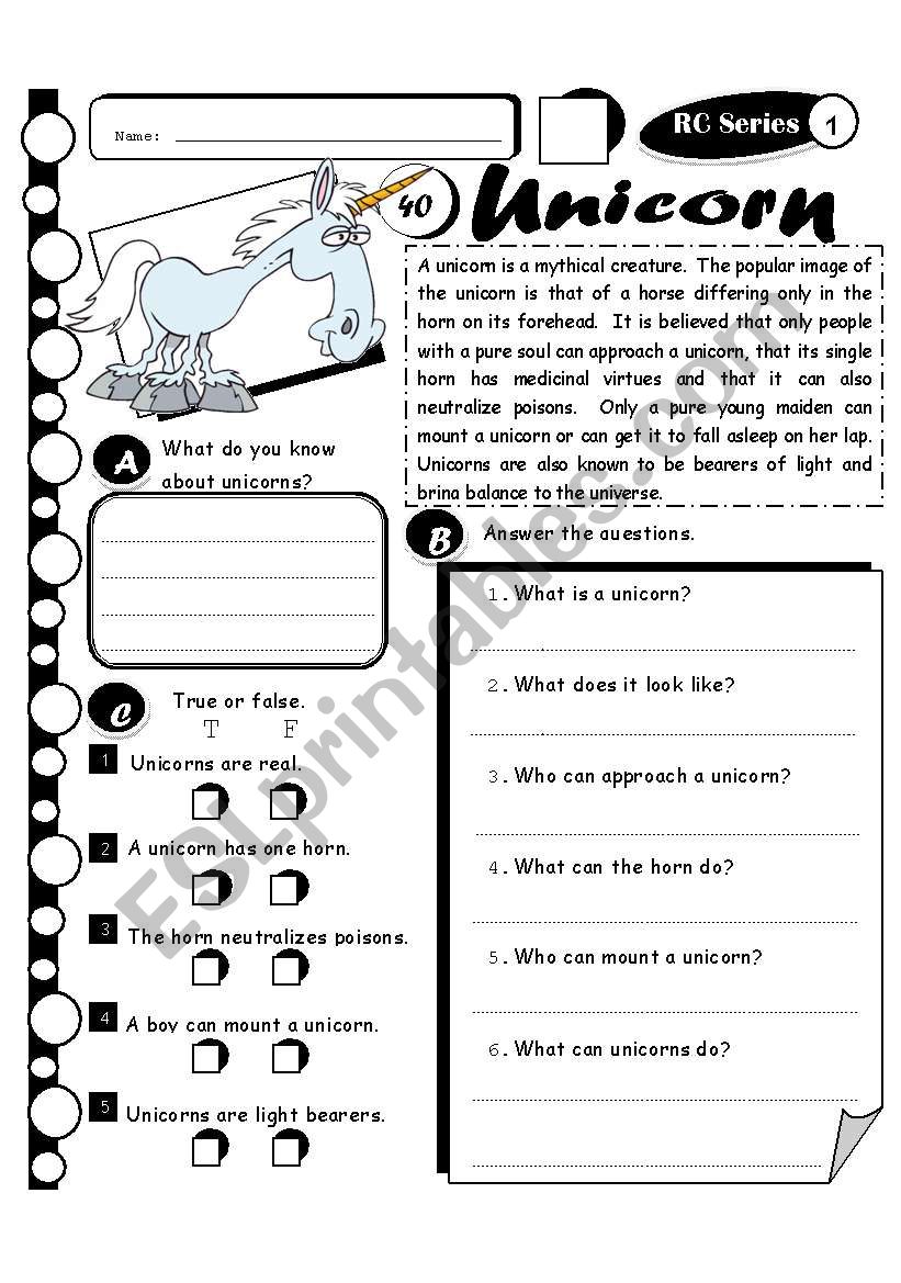 rc series level 1 40 unicorn fully editable key esl worksheet by melahel7