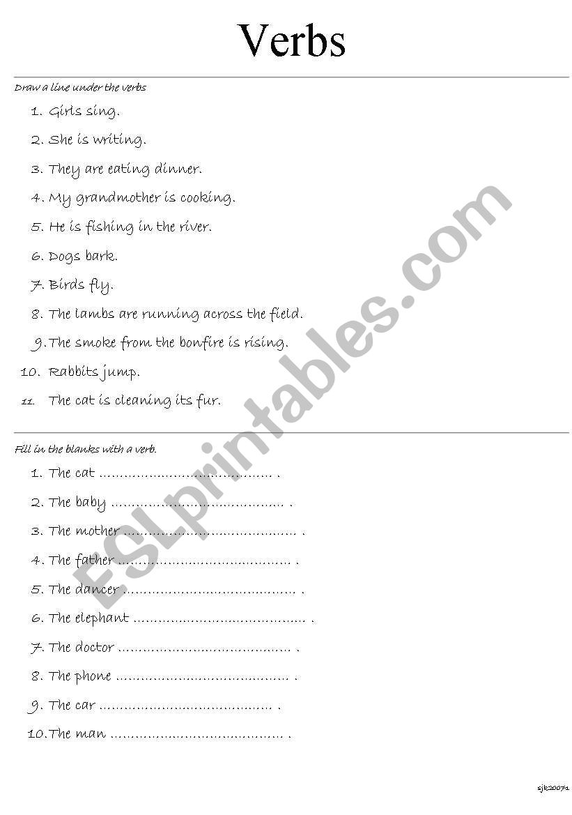 Verbs worksheet