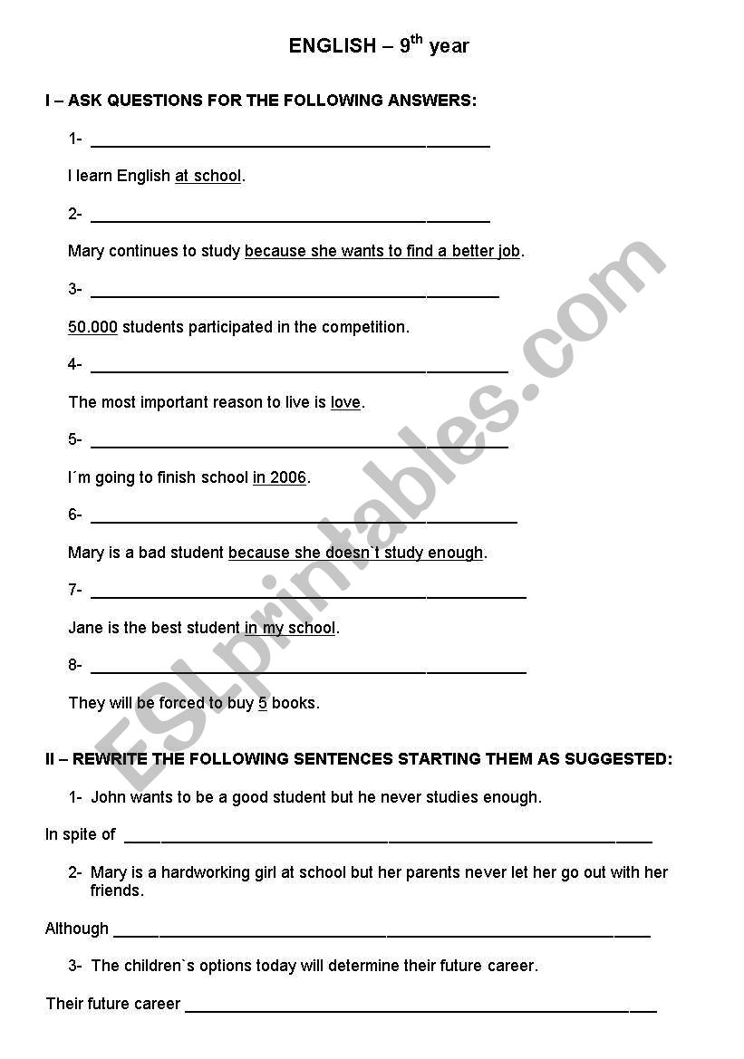 verb tenses, interrogative and conjunctions