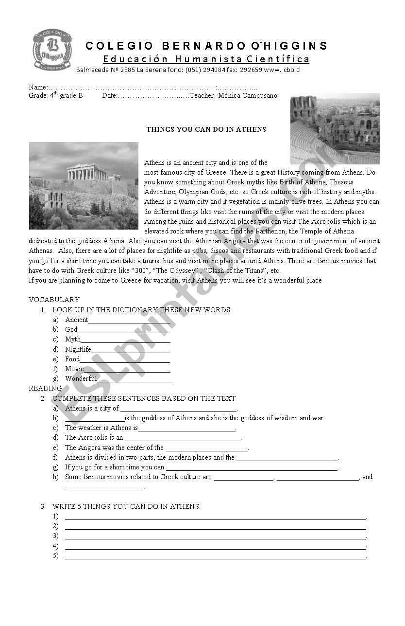 Athens worksheet