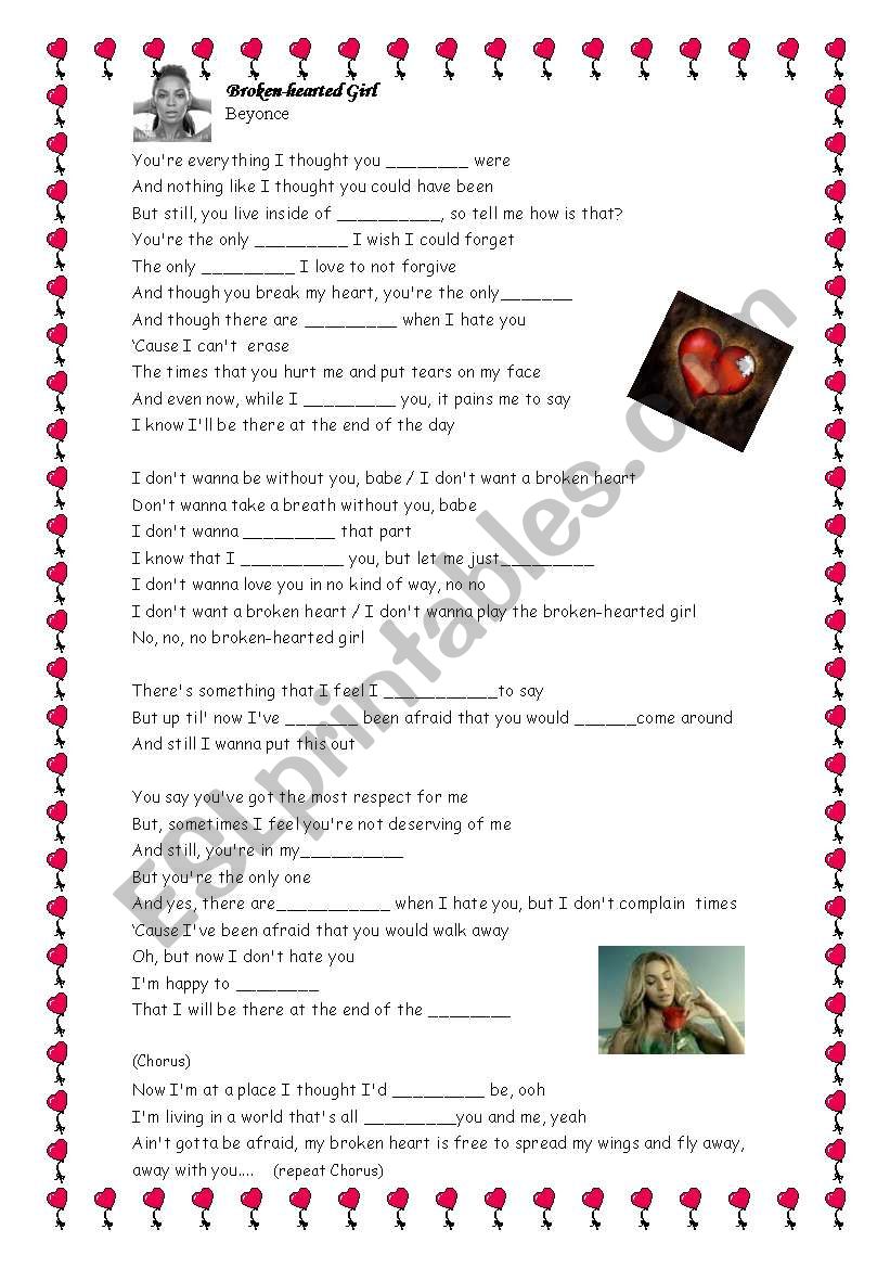 Beyonc - Broken-hearted girl worksheet