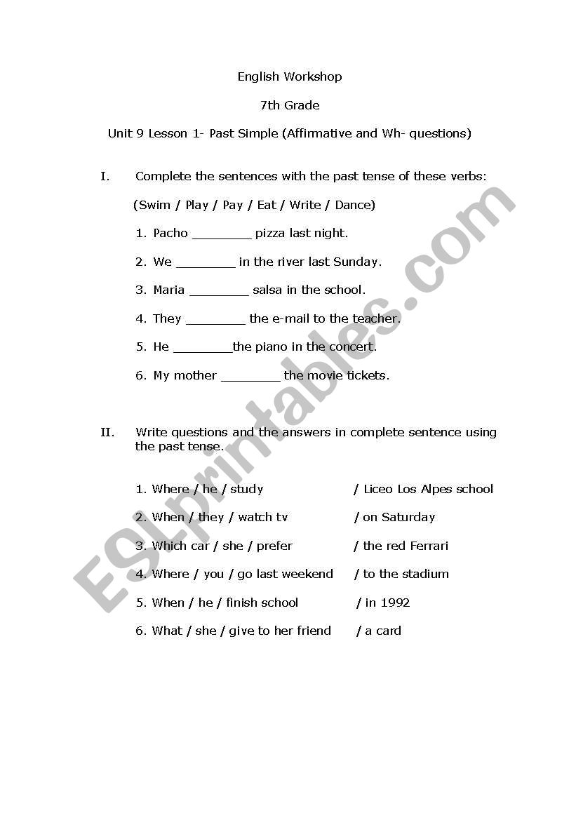 PAST SIMPLE worksheet