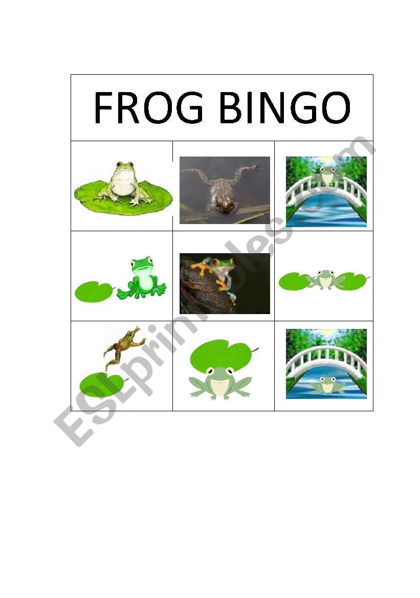 Preposition Frog Bingo worksheet