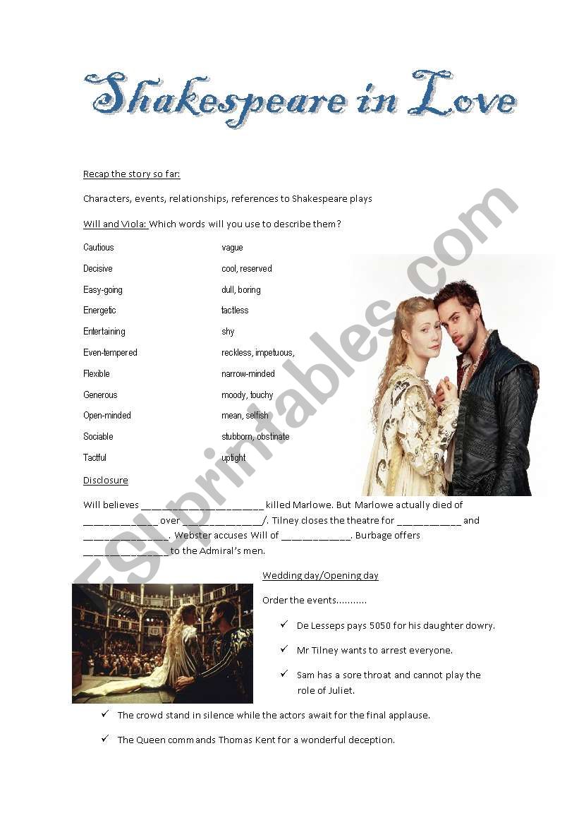 Shakespeare in love ws3 worksheet