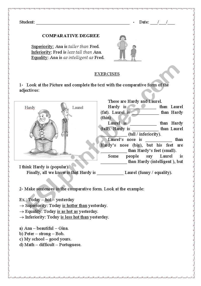 Comparative degree worksheet