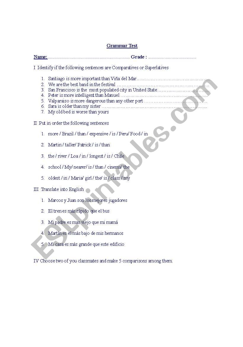 Comparatives and superlatives worksheet