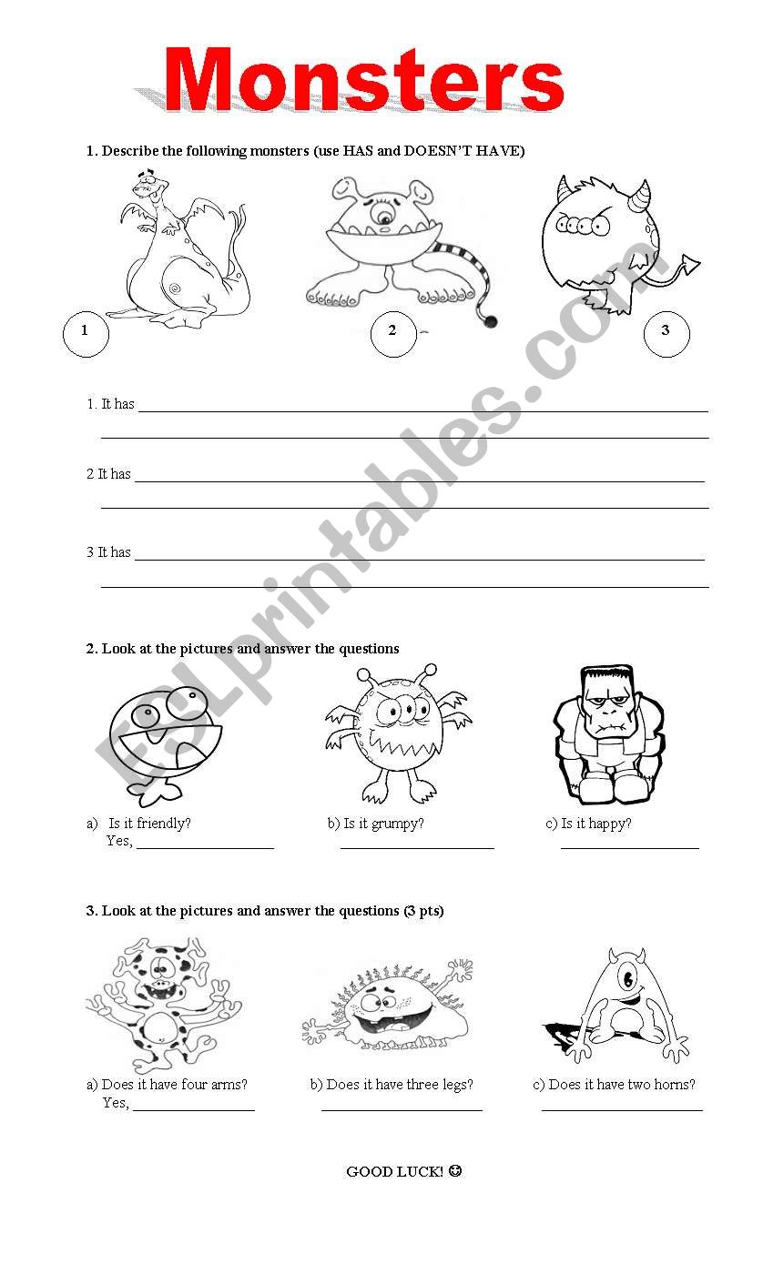 Monsters worksheet