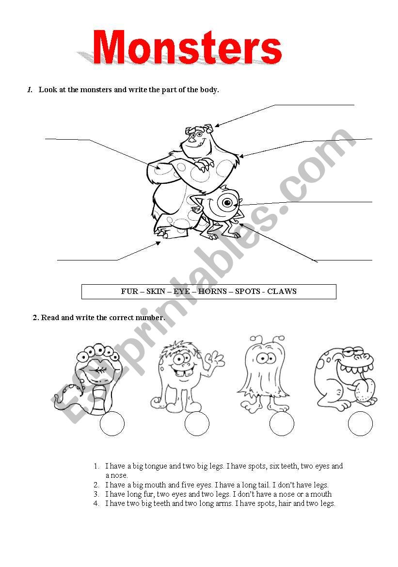 Monsters worksheet