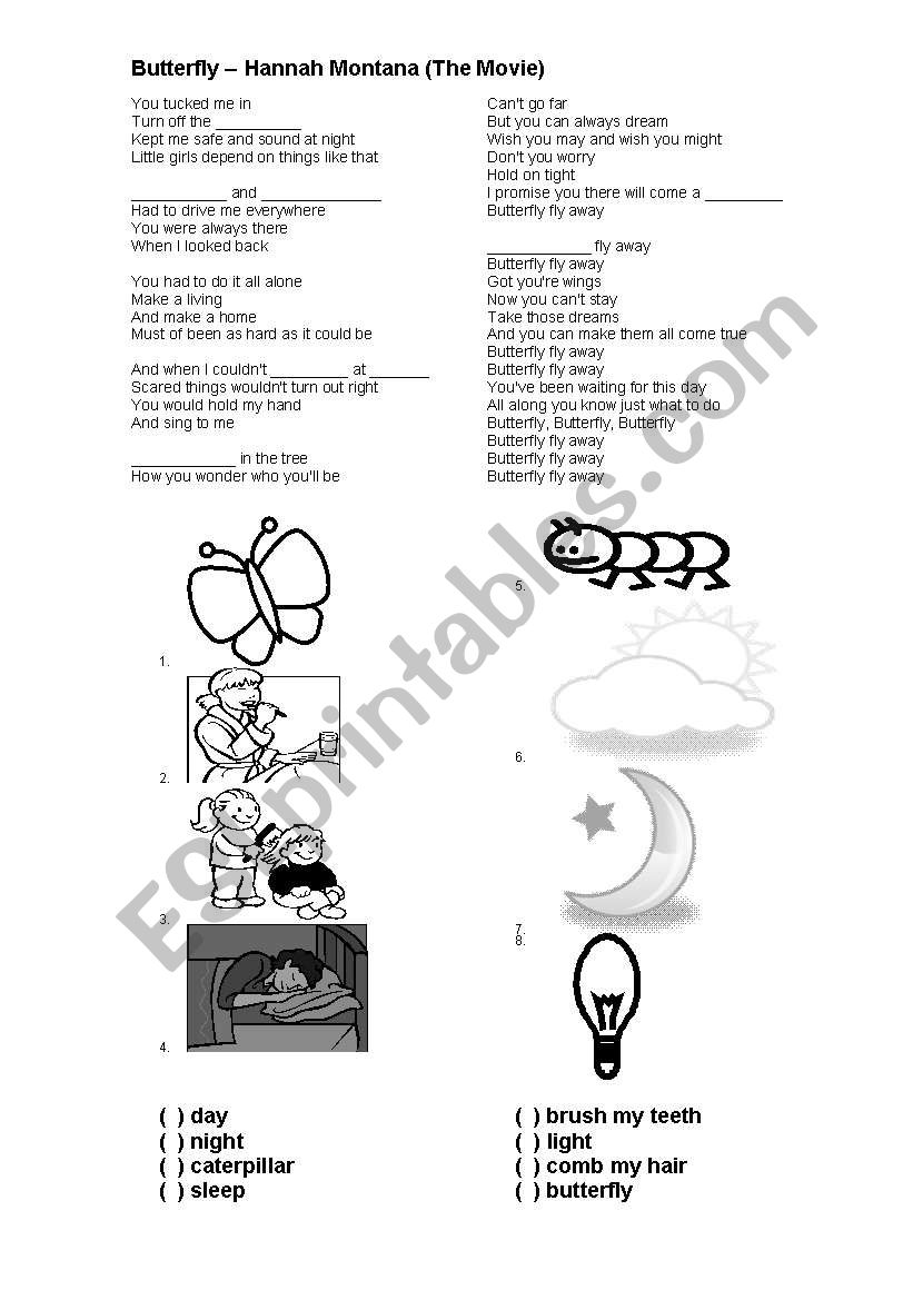 Butterfly - Hannah Montana  worksheet