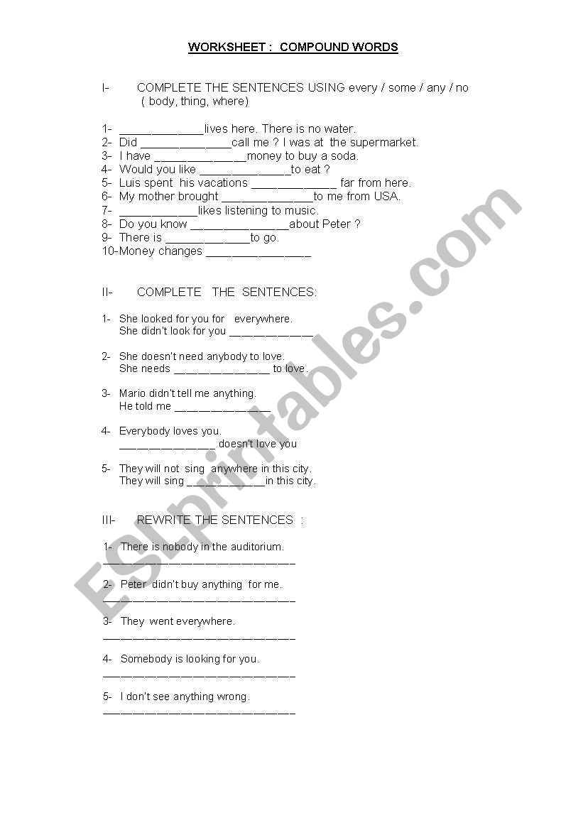 Compound Nouns worksheet