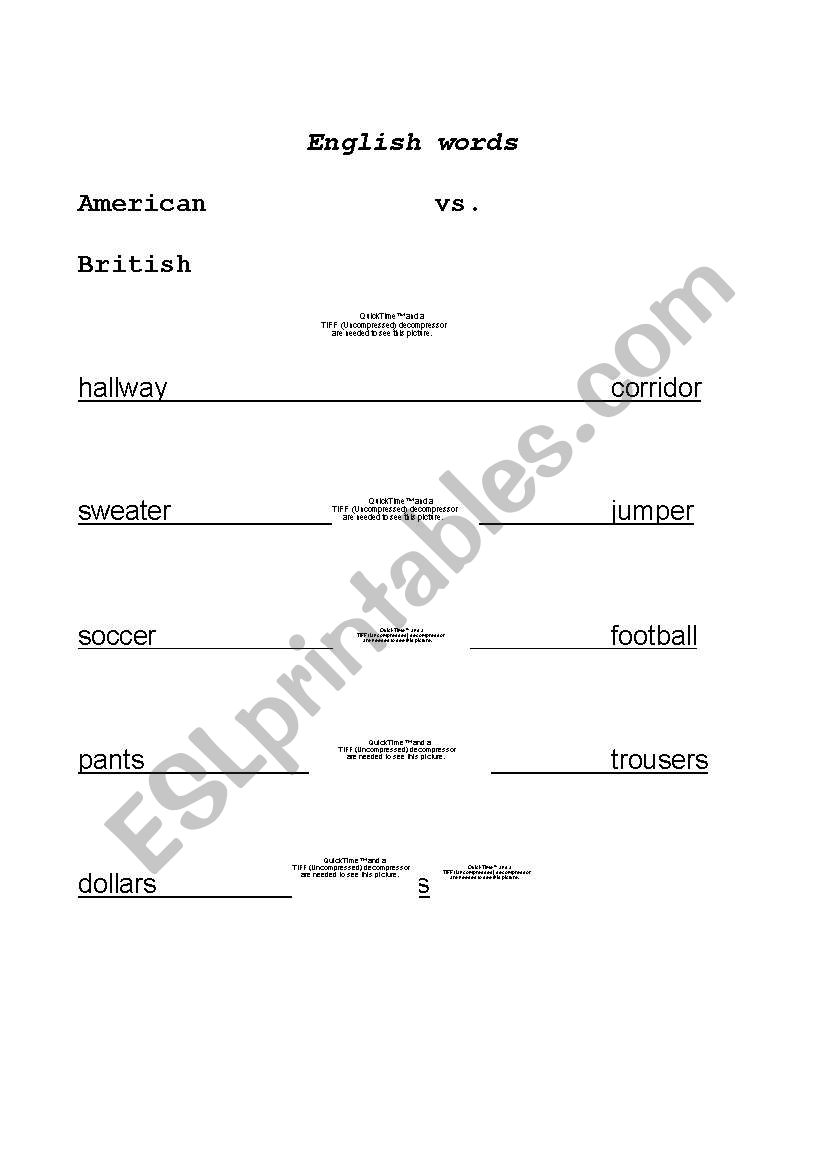 English Words: American vs. British part 1