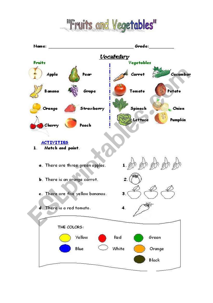 FRUIT AND VEGETABLES 1 PART worksheet