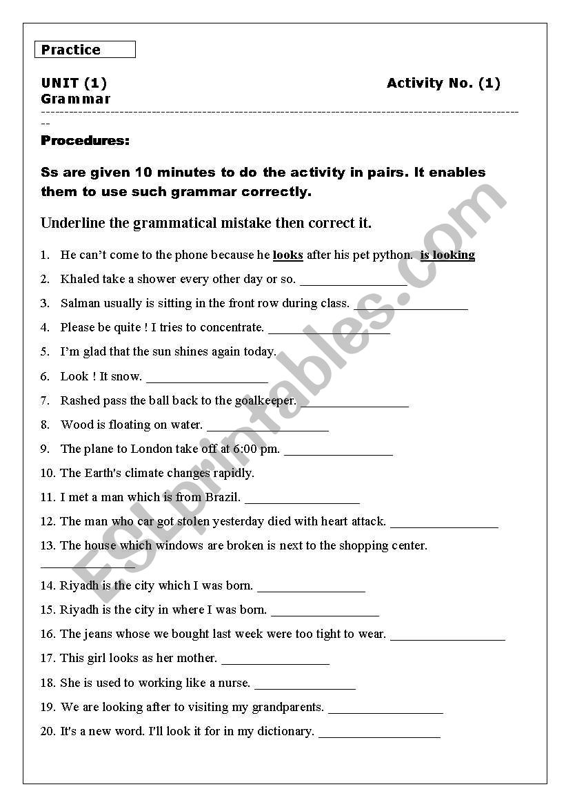 grammatical mistakes worksheet