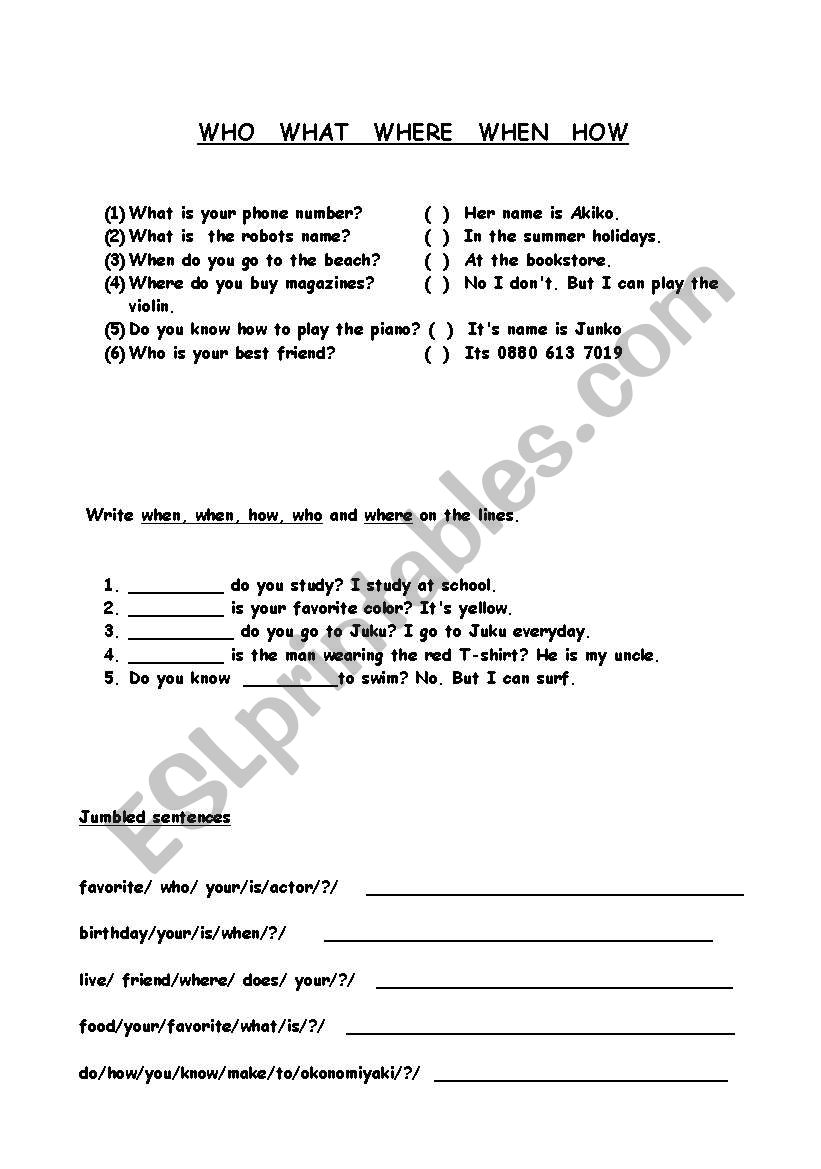 The 5 Ws worksheet