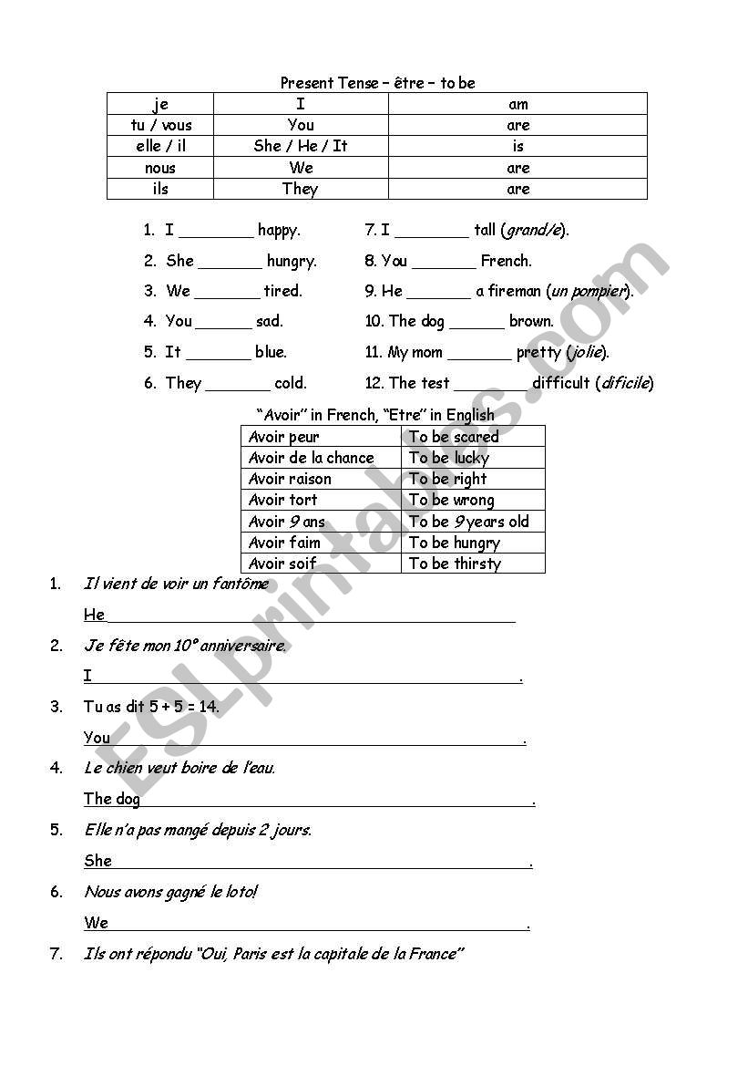 TO BE  worksheet