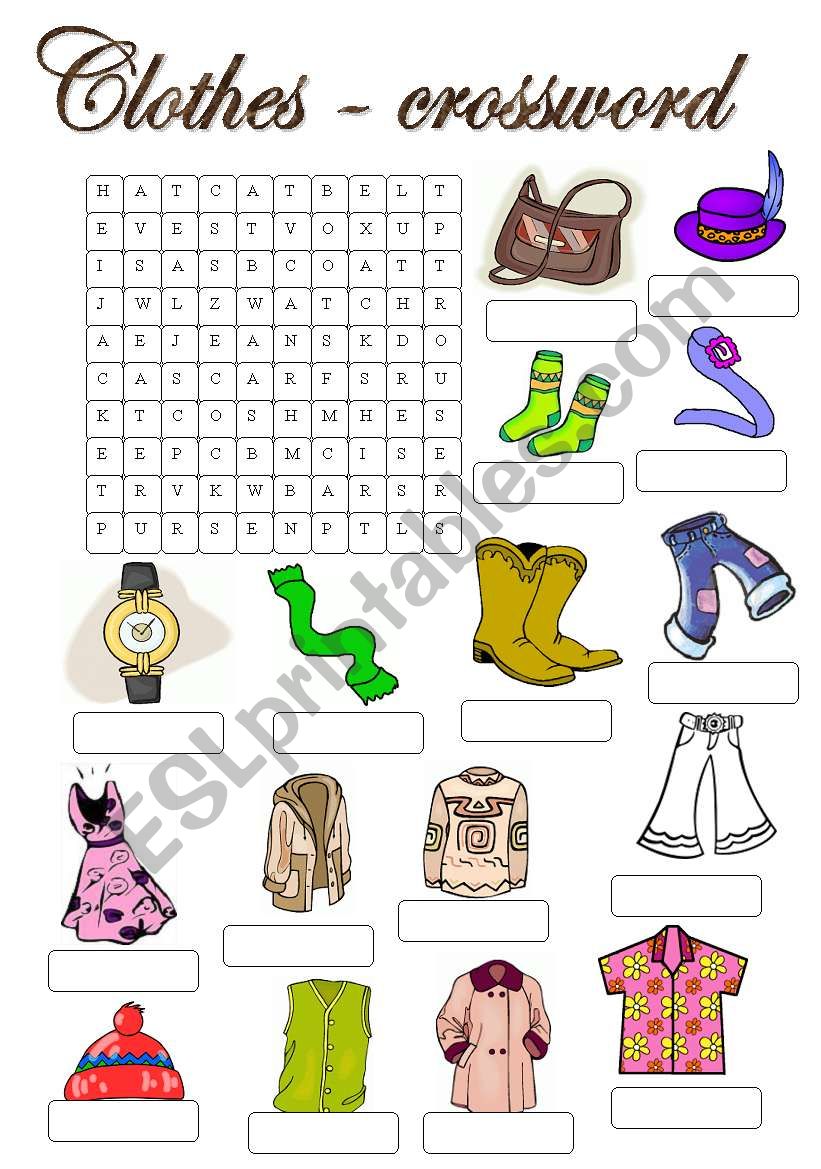 clothes crossword worksheet