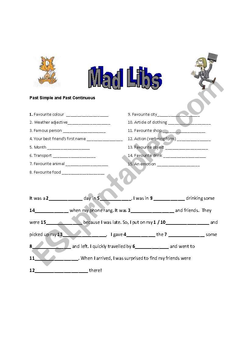 Mad Libs past simple and past continuous