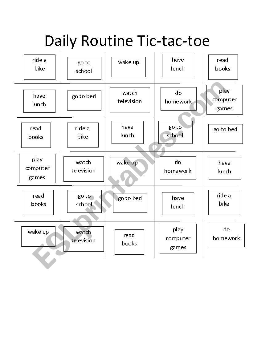 Daily Routine Tic-Tac-Toe worksheet