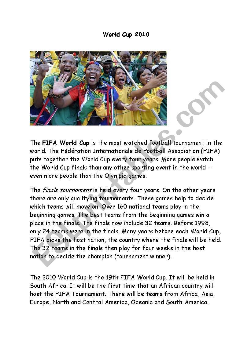 World Cup 2010 worksheet